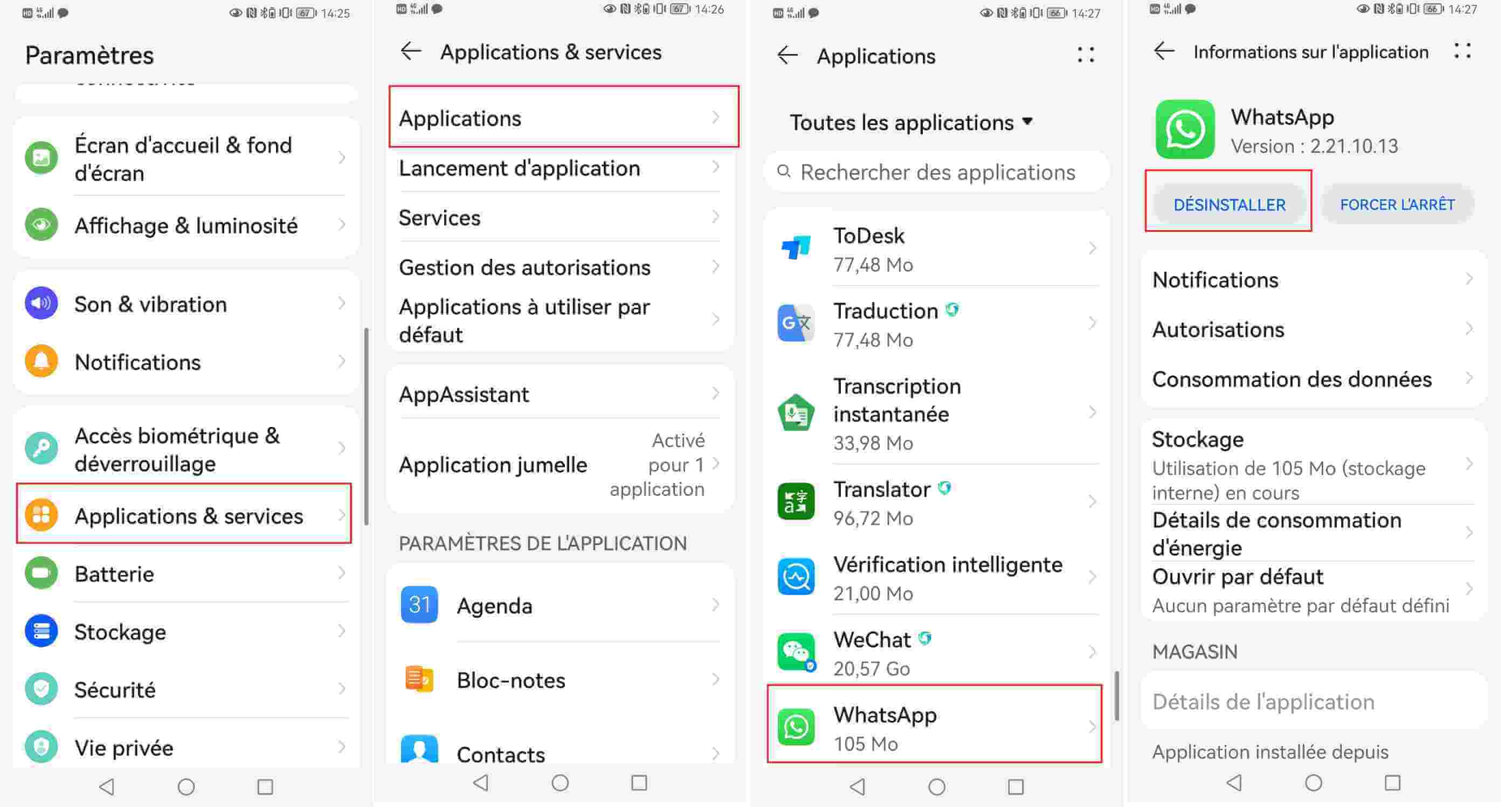 Déinstaller WhatsApp de téléphone Android