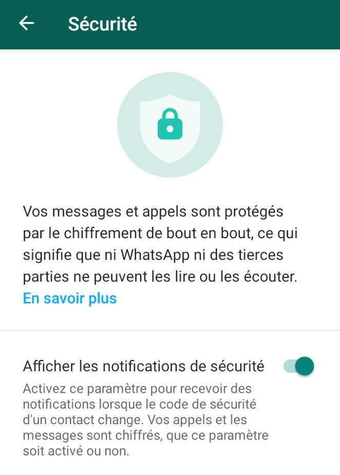 Activer les notifications de sécurité sur WhatsApp