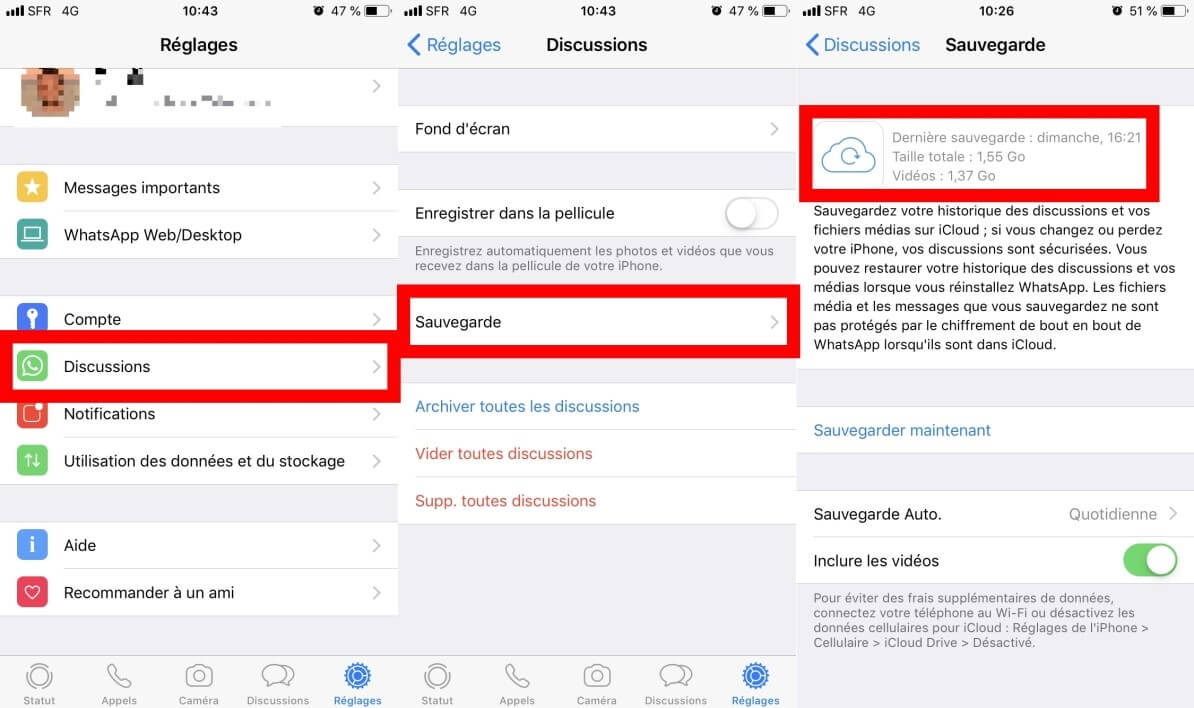 sauvegarder des donnÃ©es WhatsApp Ã  l'aide d'iCloud