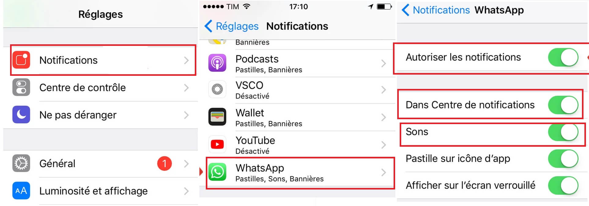 Vérifiez les réglages de notifications de WhatsApp