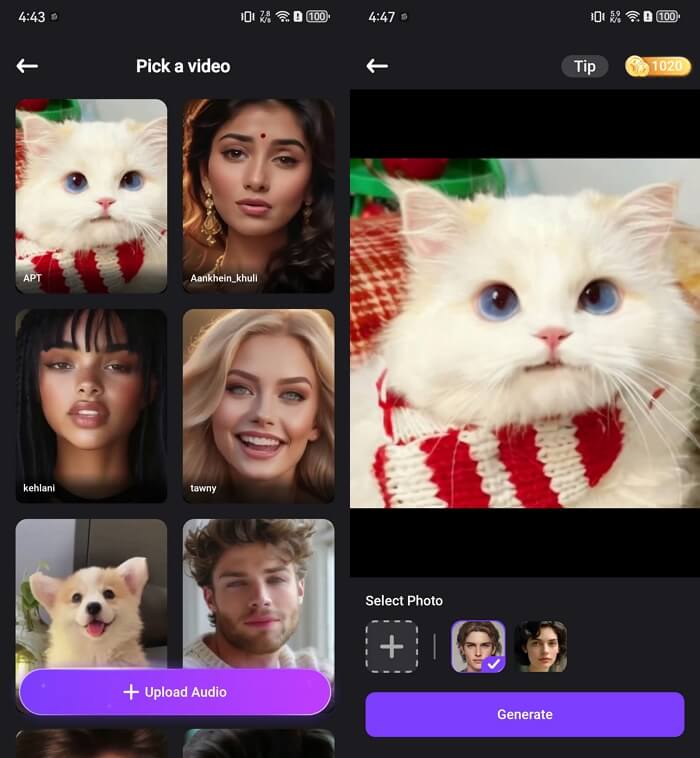 Choisir des échantillons audio pour les photos d'IA