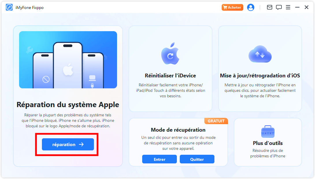 interface d'iMyFone restaurateur du système iOS
