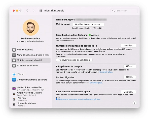 Modifier le mot de passe de mail Apple sur Mac