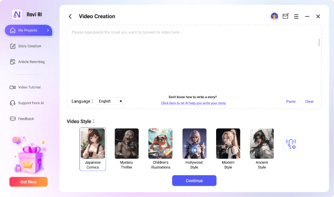 novi ai Créer une vidéo