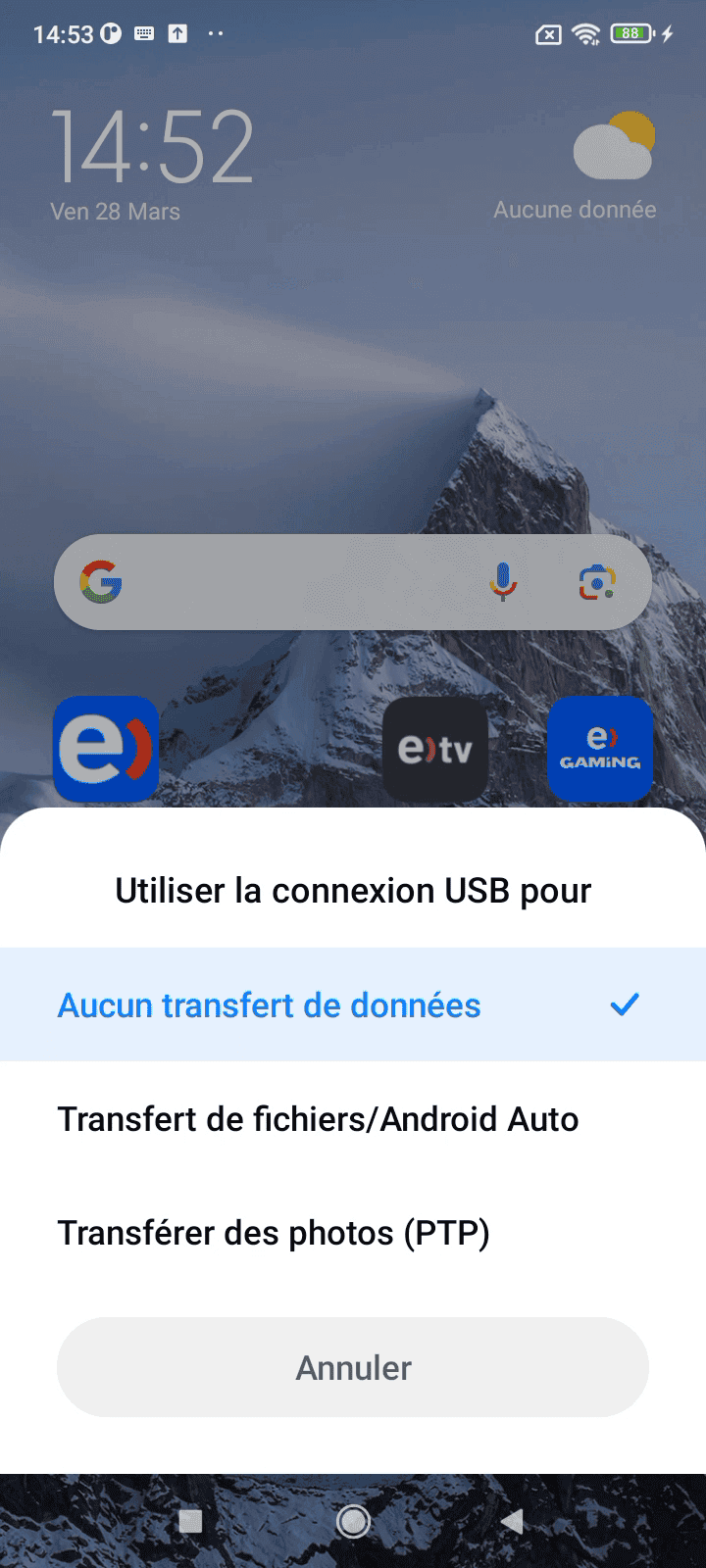 Aucun transfert de donées