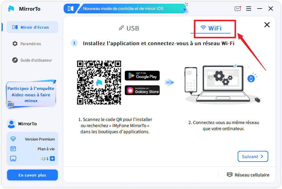 la page de connexion Wi-Fi Android