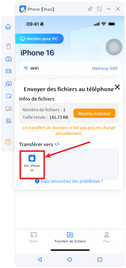 MirrorTo Lancez le transfert de fichiers iOS