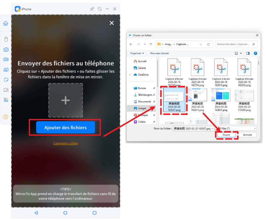 MirrorTo Sélectionner les fichiers de transfert iOS