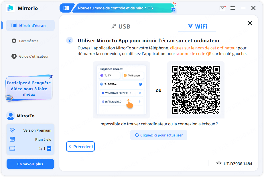 Mise en miroir réussie de l'appareil Android