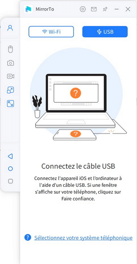 choisissez USB sur MirrorTo