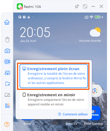 Enregistrement en plein écran