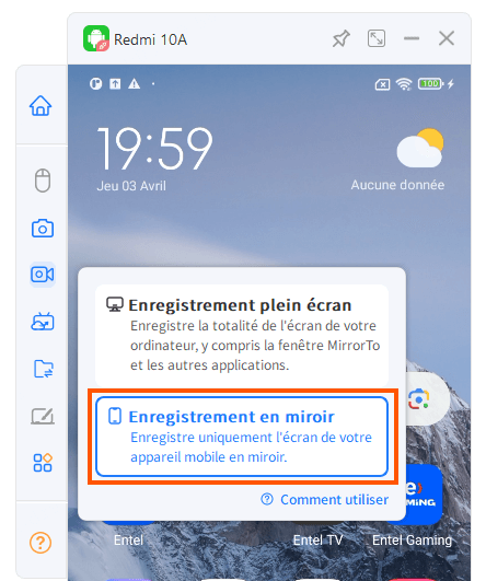 sélectionner l'enregistrement miroir 2