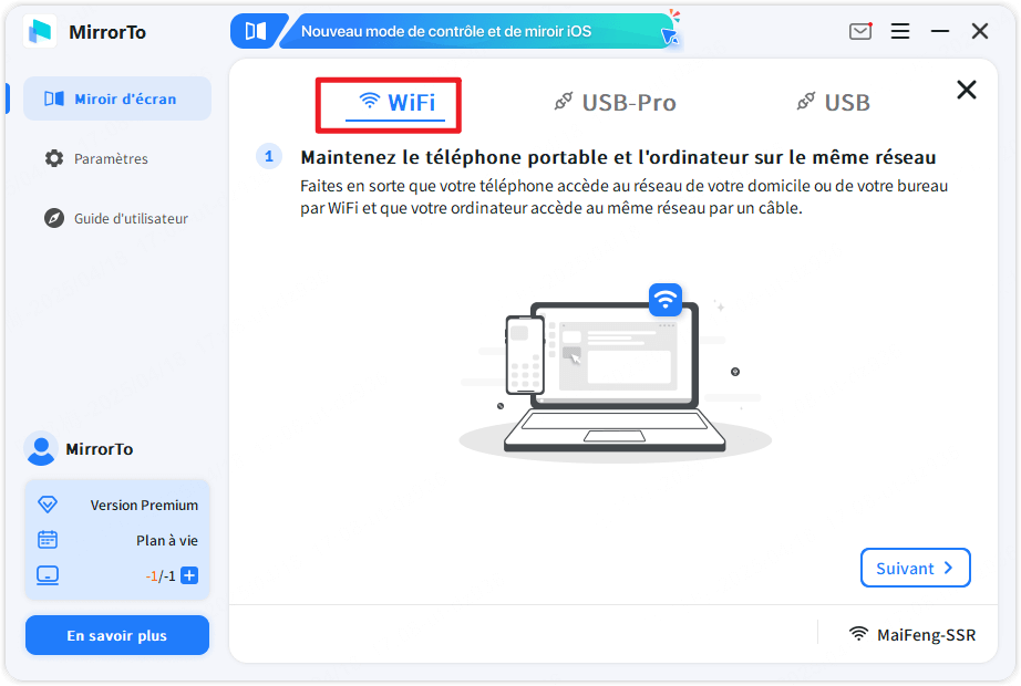 sélectionner le mode wifi