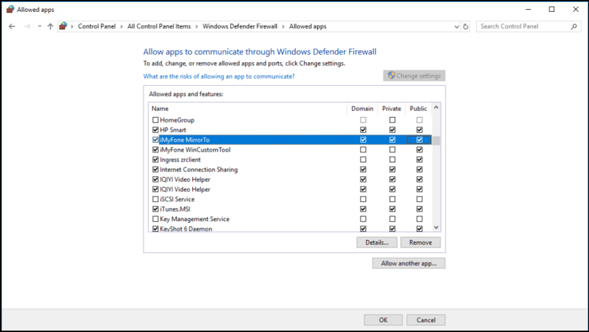 allow apps to communicate through windows defender firewall