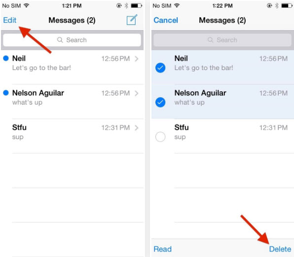 delete text messages iphone