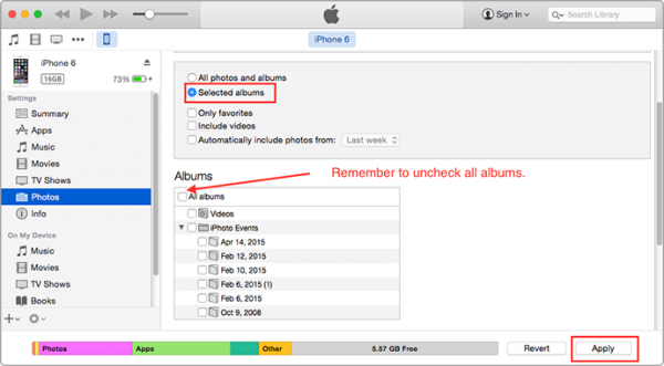 delete albums from iPhone