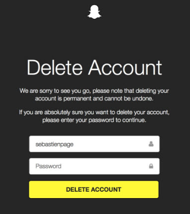 delete snapchat account