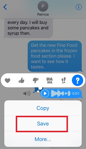 enregistrer le message audio iPhone