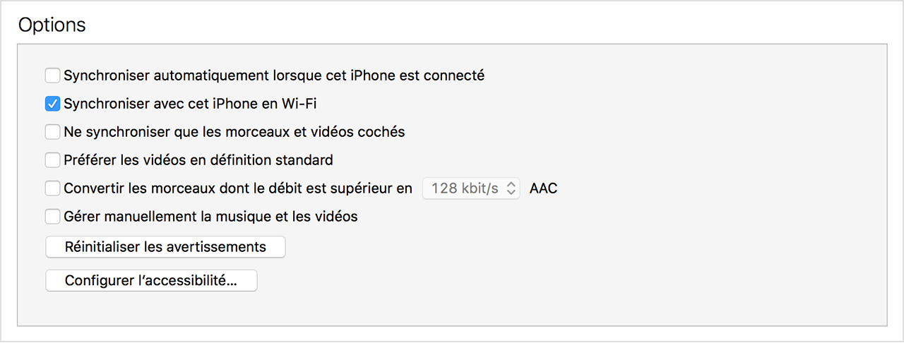 iTunes synchroniser en wifi