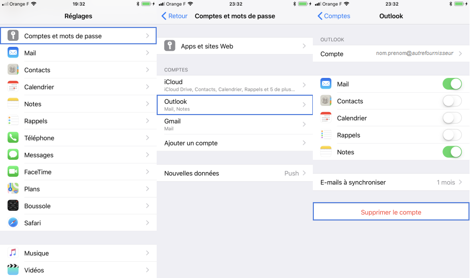 supprimer compte mail ios 14