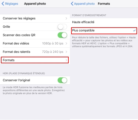 formats heic sur ios 11