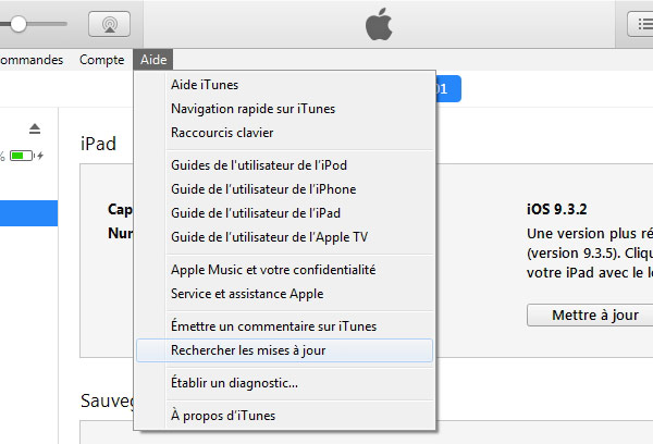 mettre à jour iTunes pour réparer la tentative de récupération des données iPhone