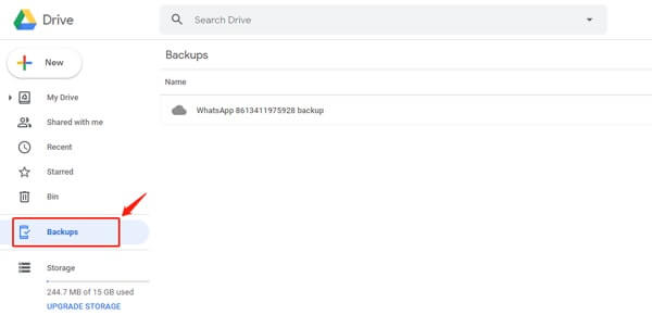 trouver une sauvegarde WhatsApp de Google Drive