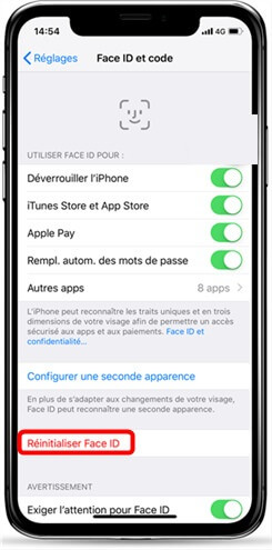 réinitialisation face ID qui ne fonctionne plus