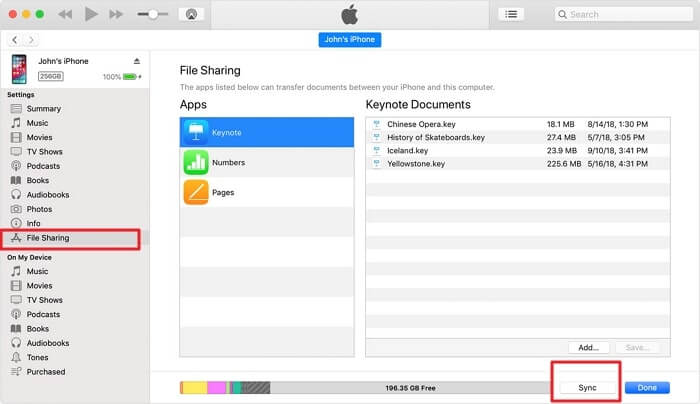 synchroniser des fichiers de l'iPhone à l'ordinateur par iTunes