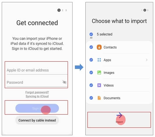 transférer des données de l'iPhone à Samsung en utilisant samsung smart switch
