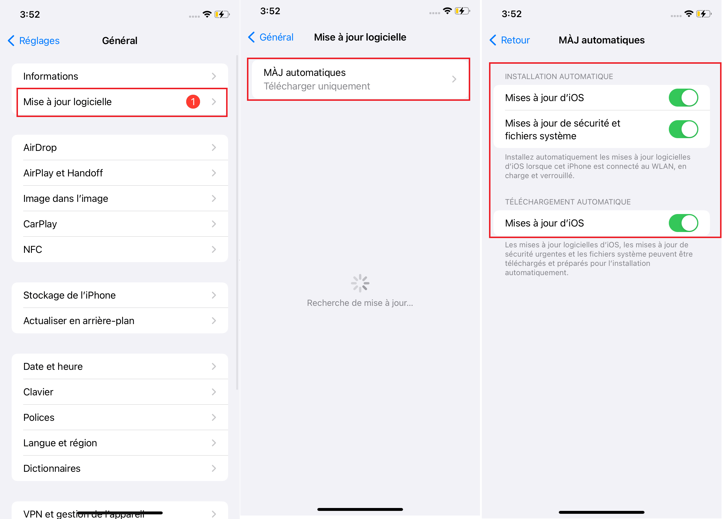 étapes pour désactiver la mise à jour automatiques iOS