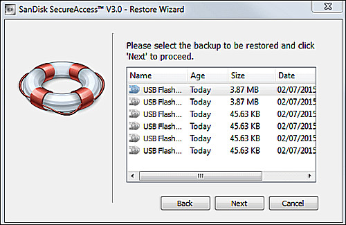 sandisk safeaccess recovery wizard επιλέξτε backup