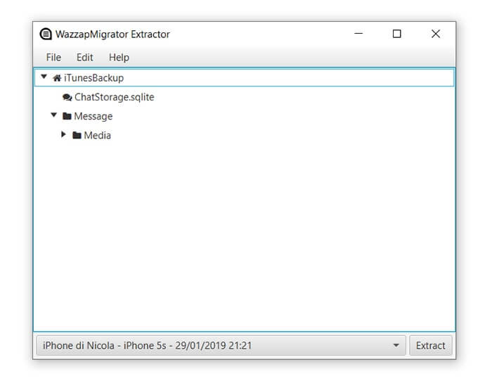 μεταφορά αρχείων αντιγράφων ασφαλείας iPhone από το wazzapmigrator extractor