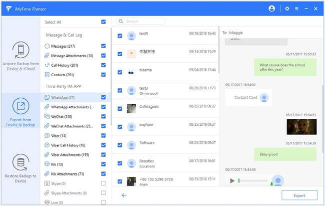 odaberite whatsapp razgovore za izvoz iz sigurnosne kopije