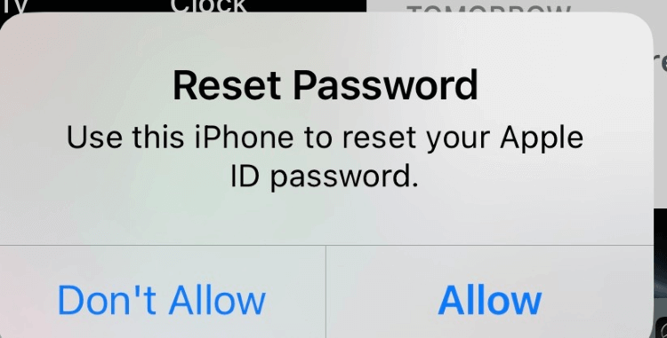 dodirnite dopustiti za poništavanje lozinke za Apple ID