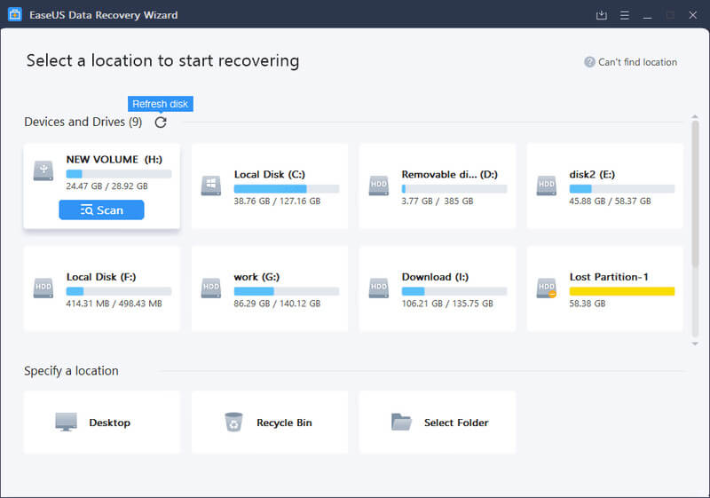 easeus data recovery wizard sučelje