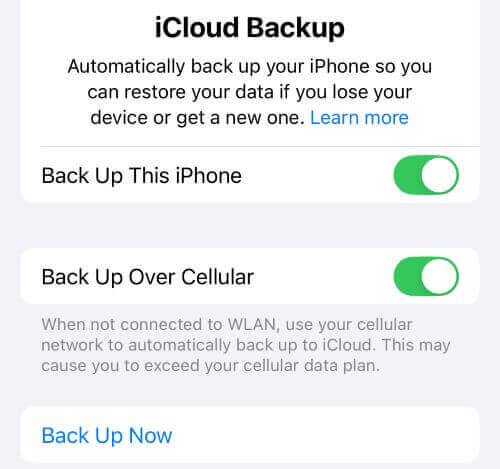biztonsági mentést iCloud segítségével