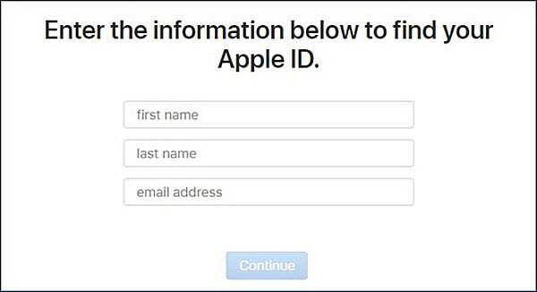 Adja meg az adatokat az Apple ID megkereséséhez