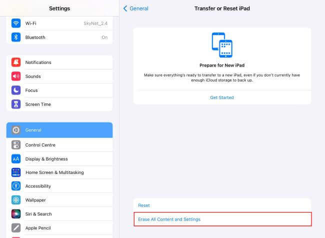 iPad minden tartalom és beállítás törlése