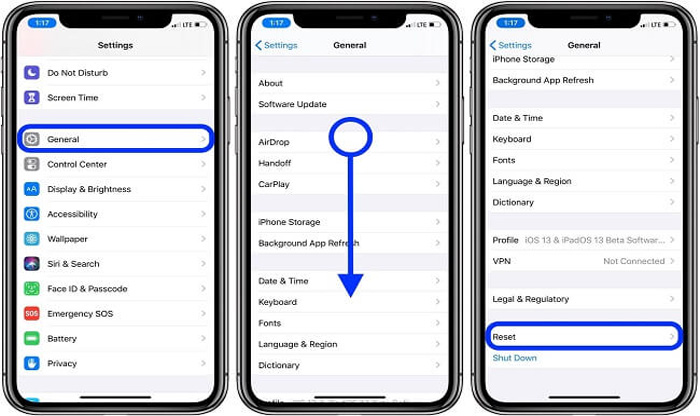 állítsa vissza az összes beállítást az iphone-on