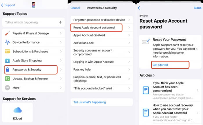 Az Apple-fiók jelszavának visszaállítása az Apple-támogatáson keresztül