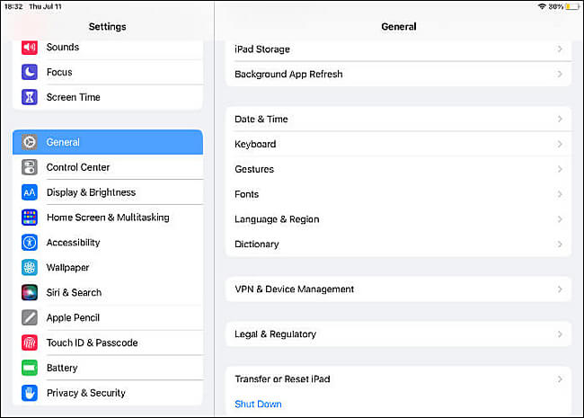 állítsa le az ipad-et közvetlenül a beállításokból