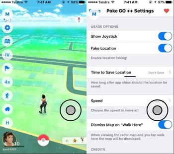 hamis hely a pokemon go-ban a PokeGo++ által