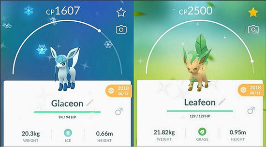 fényes glaceon leveleon