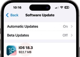 frissítse az iOS rendszert