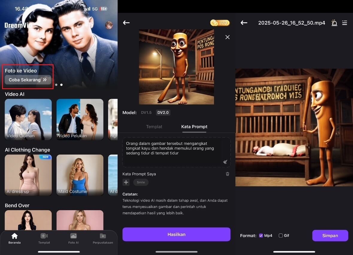 cara membuat video TUNG TUNG TUNG SAHUR yang dinamis dengan DreamVid