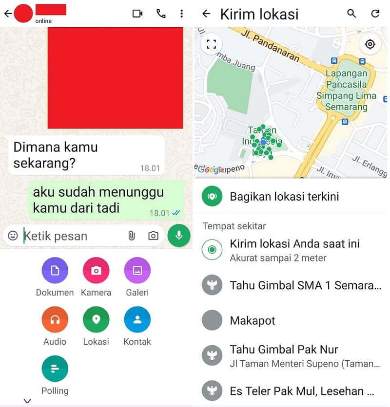 cara cek lokasi lewat whatsapp dengan minta pihak lain untuk mengirimkan berbagai lokasi