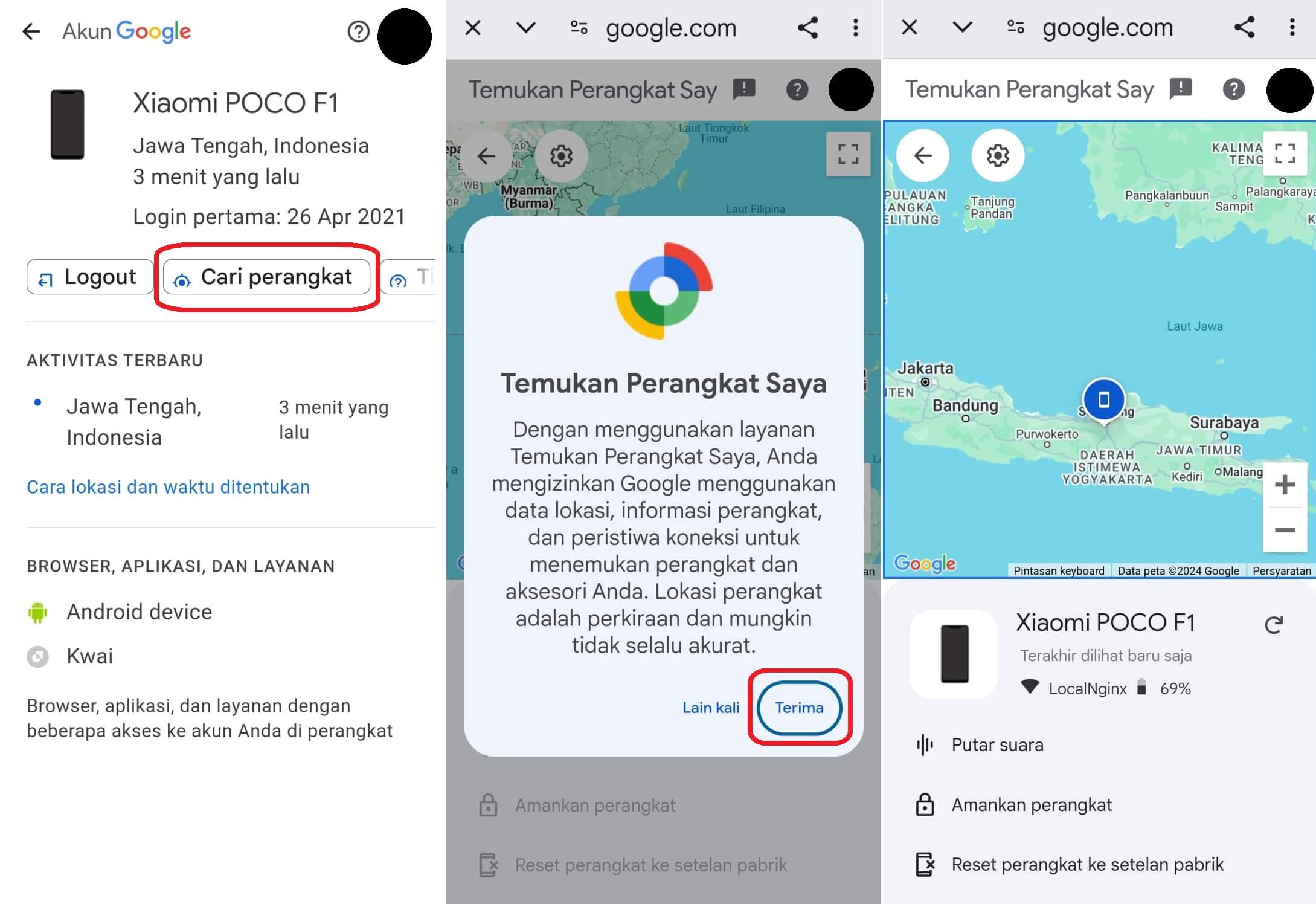 pilih perangkat yang ingin dilacak keberadaannya