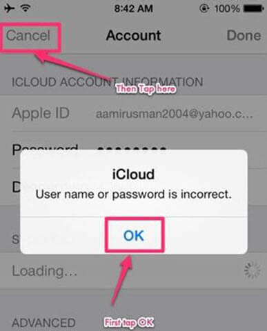 delet account iCloud without password via settings step 2