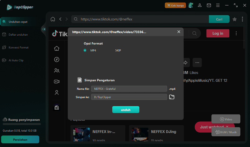 pilih output format dan ganti nama file